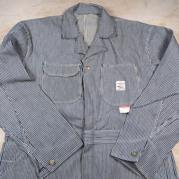 Vintage NWT 46x32 Pointer Brand Train Crewman Coveralls Hickory Stripe RARE - Picture 2 of 16
